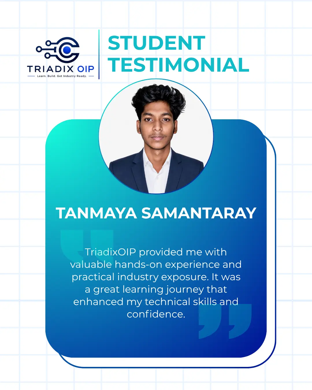 TriadixOIP web development and Gen AI internship student testimonial review poster 8
